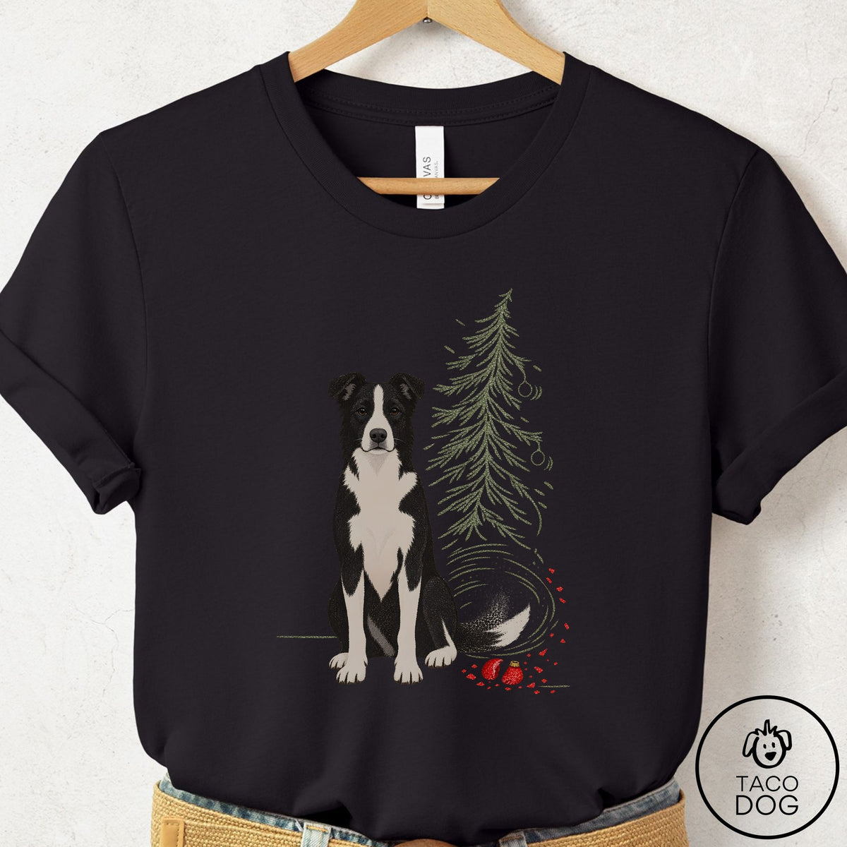 Border Collie Christmas Joy T-Shirt Black Taco-Dog