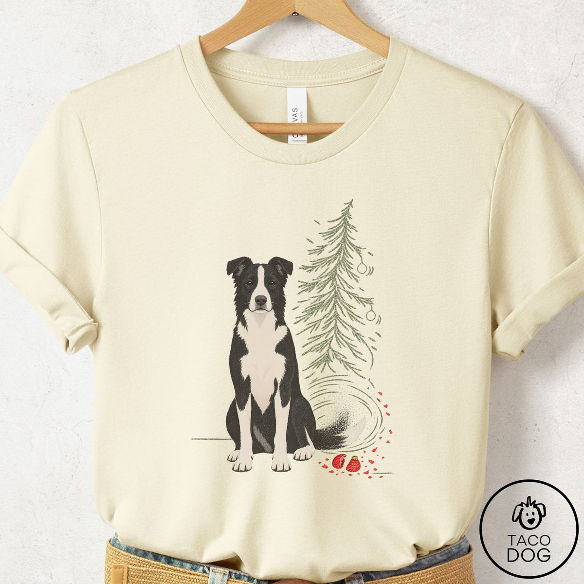 Border Collie Christmas Joy T-Shirt, design close-up