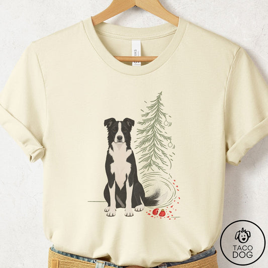 Border Collie Christmas Joy T-Shirt Natural Taco-Dog