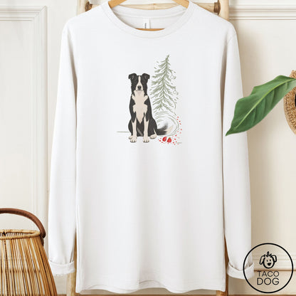 Border Collie Christmas Joy Long Sleeve Tee White Taco-Dog