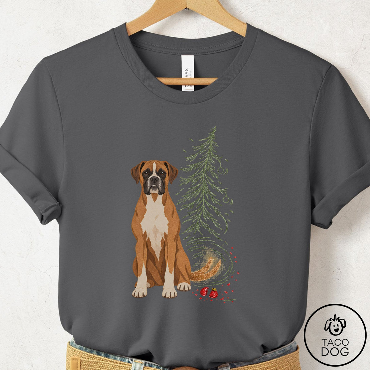 Boxer Christmas Joy T-Shirt Asphalt Taco-Dog