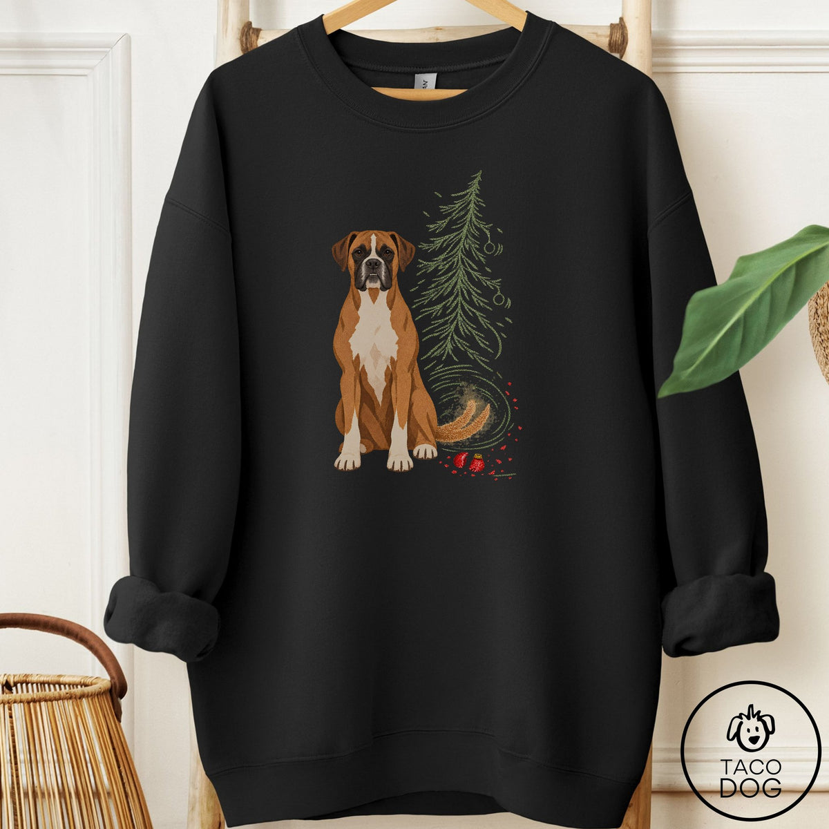 Boxer Christmas Joy Sweatshirt Black Taco-Dog