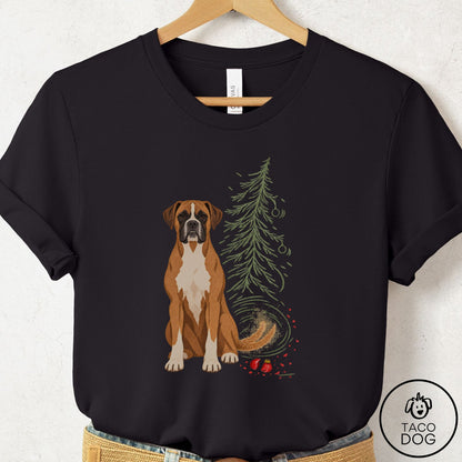 Boxer Christmas Joy T-Shirt Black Taco-Dog