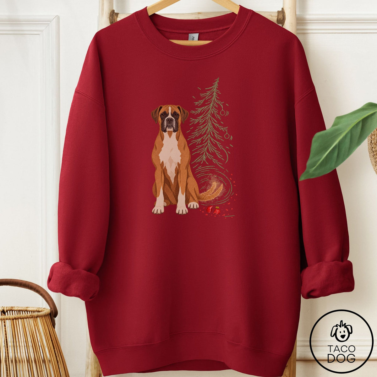 Boxer Christmas Joy Sweatshirt Garnet Taco-Dog