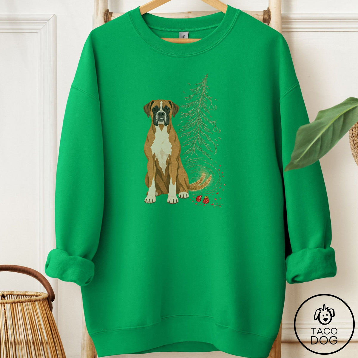 Boxer Christmas Joy Sweatshirt Irish Green Taco-Dog