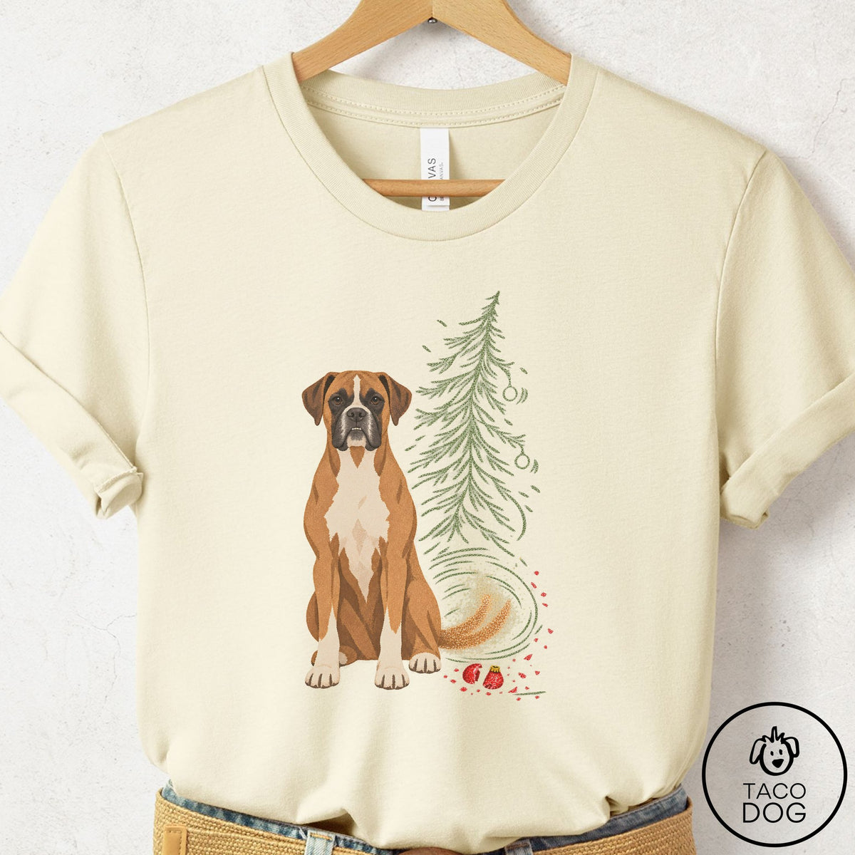 Boxer Christmas Joy T-Shirt Natural Taco-Dog