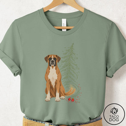 Boxer Christmas Joy T-Shirt Sage Taco-Dog
