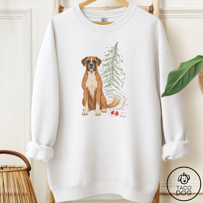 Boxer Christmas Joy Sweatshirt White Taco-Dog