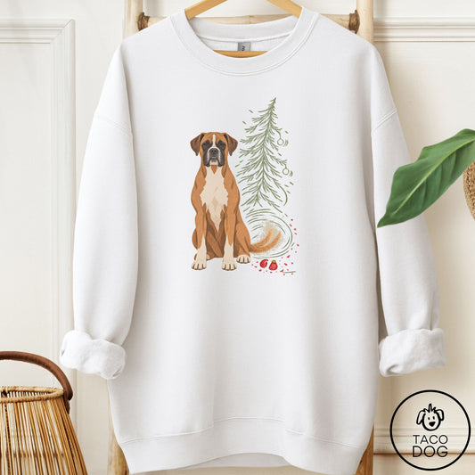 Boxer Christmas Joy Sweatshirt White Taco-Dog