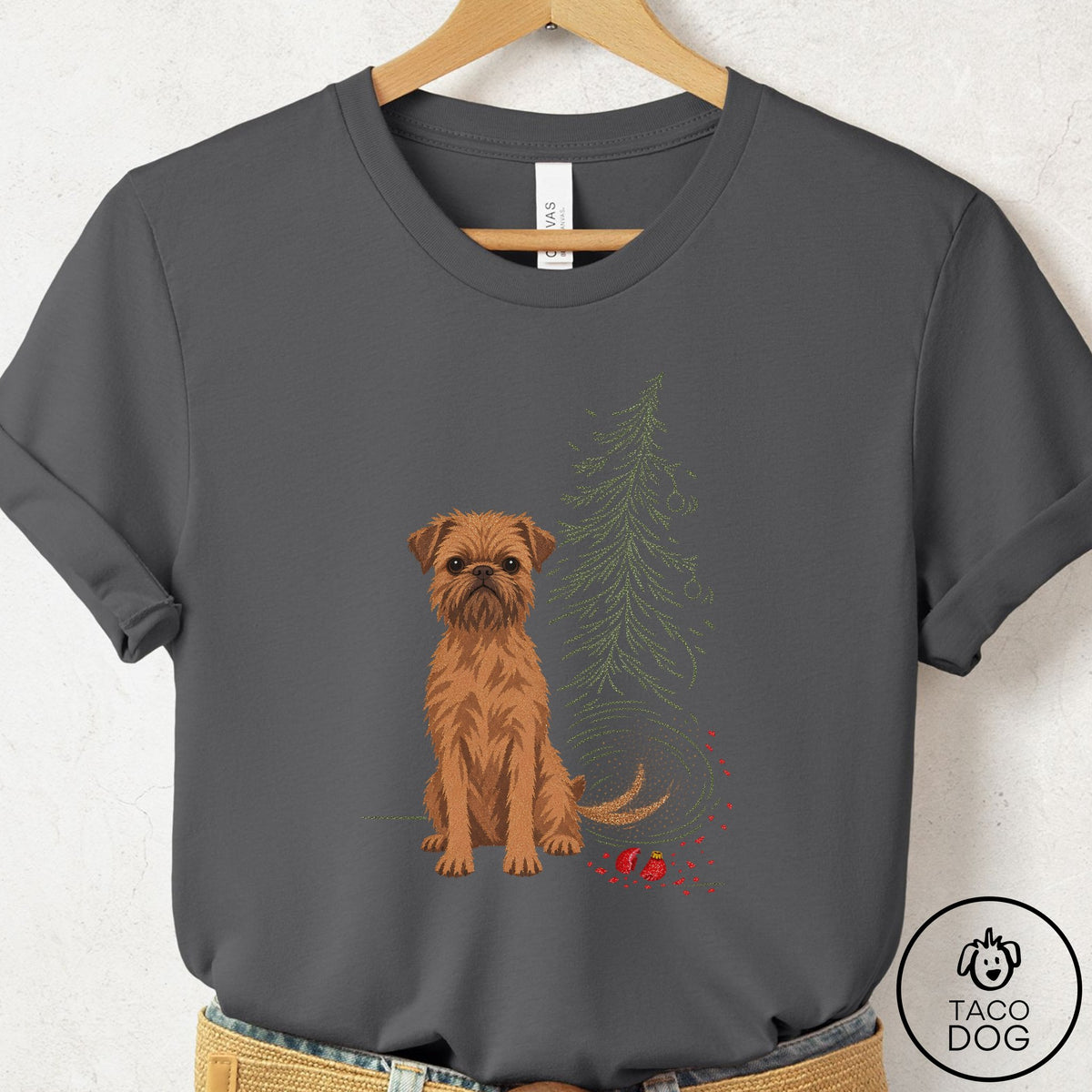 Brussels Griffon Christmas Joy T-Shirt Asphalt Taco-Dog