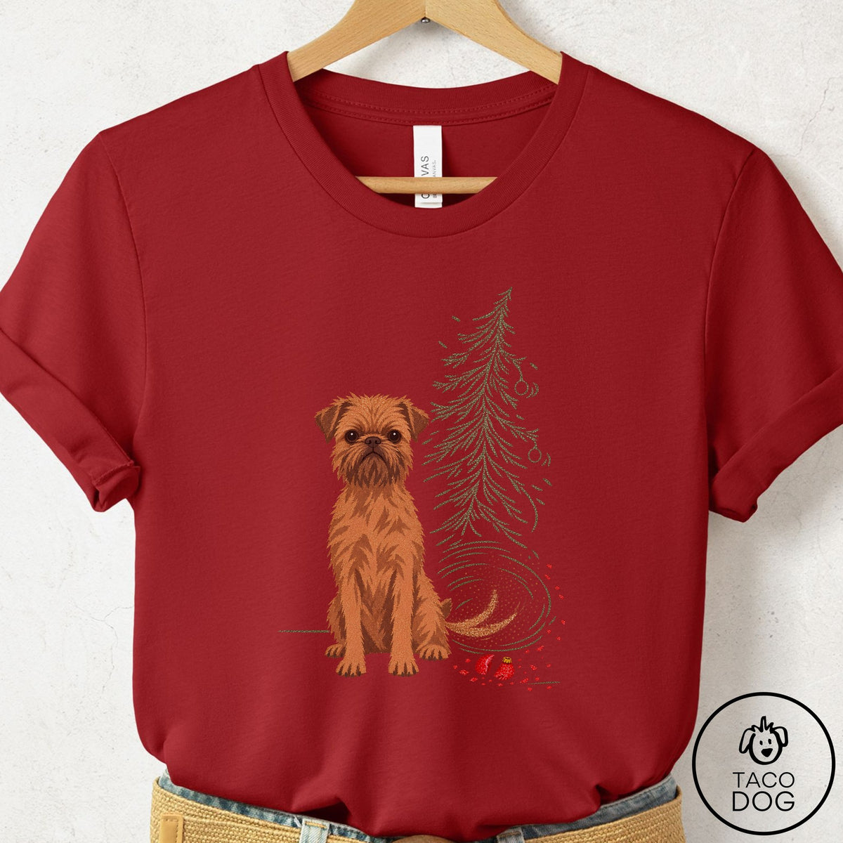 Brussels Griffon Christmas Joy T-Shirt Canvas Red Taco-Dog