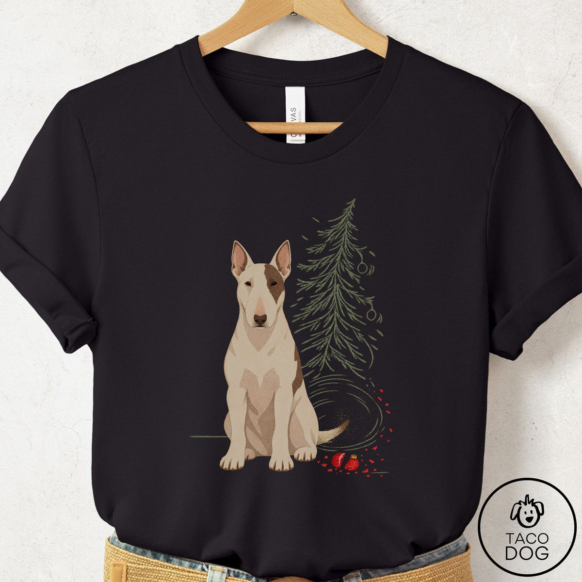 Bull Terrier Christmas Joy T-Shirt Black Taco-Dog