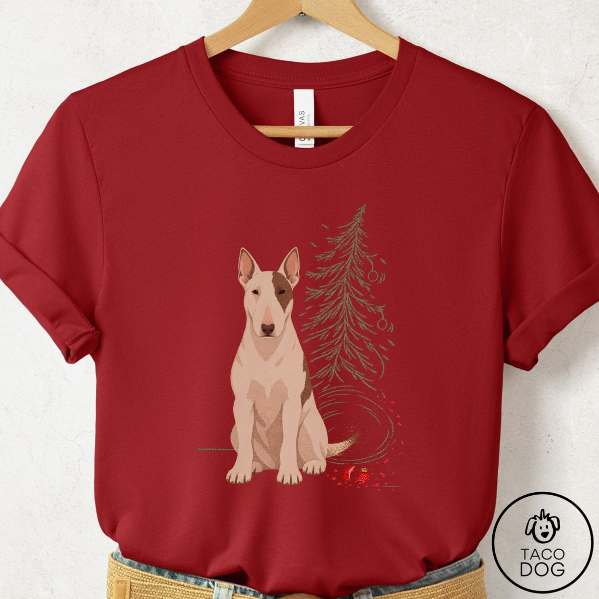 Bull Terrier Christmas Joy T-Shirt Canvas Red Taco-Dog