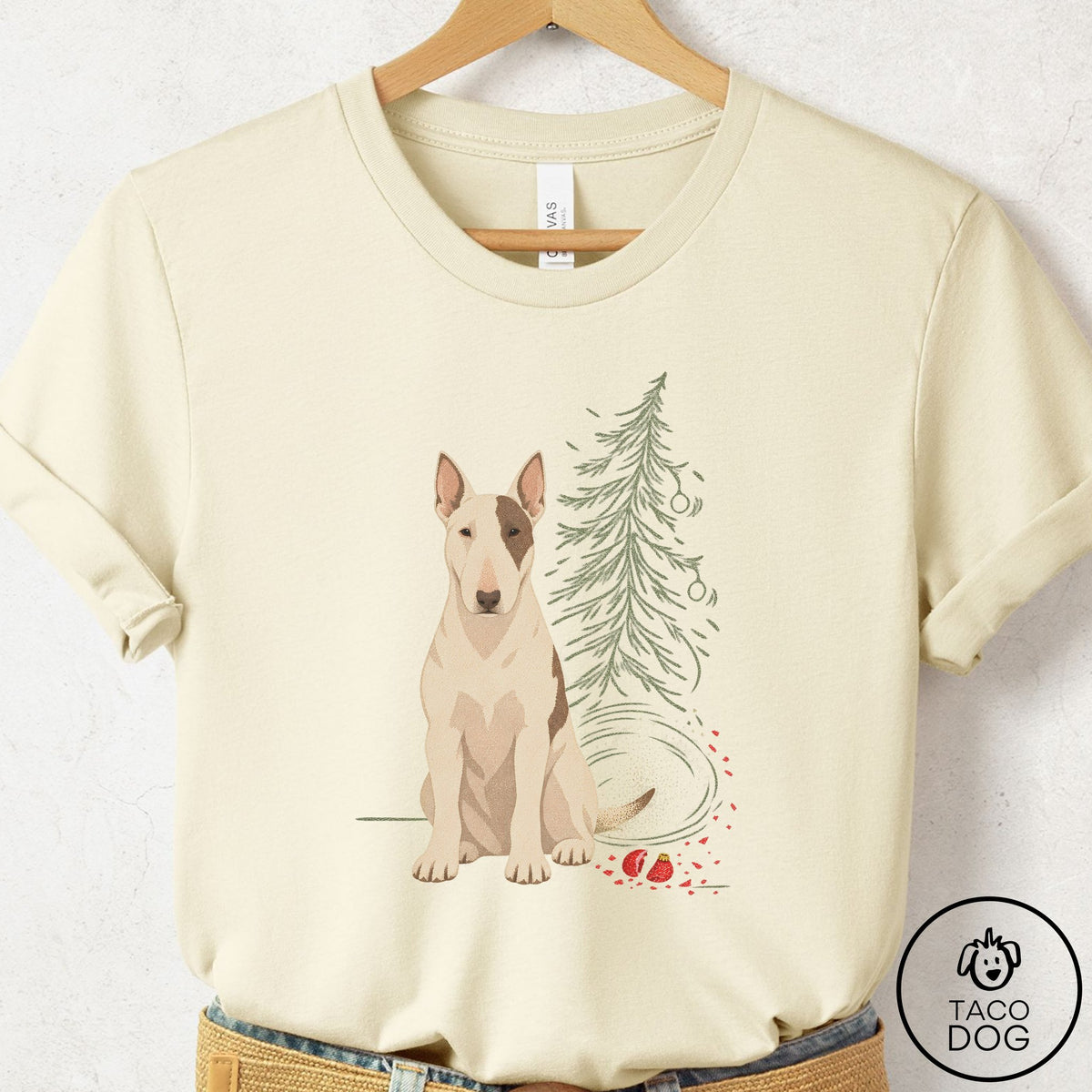 Bull Terrier Christmas Joy T-Shirt Natural Taco-Dog