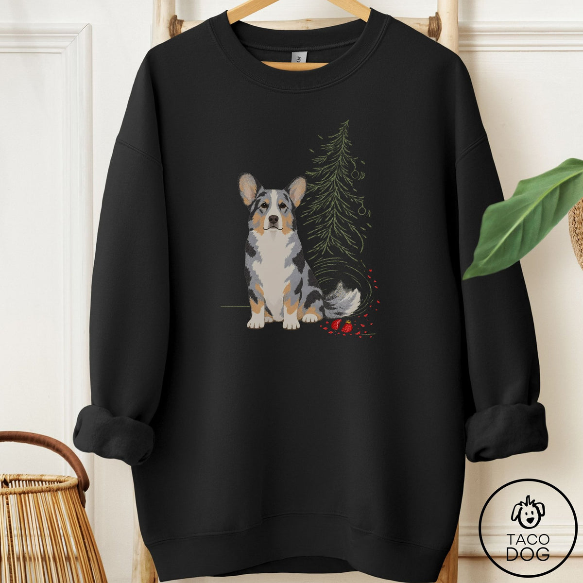Cardigan Welsh Corgi Christmas Joy Sweatshirt Black Taco-Dog