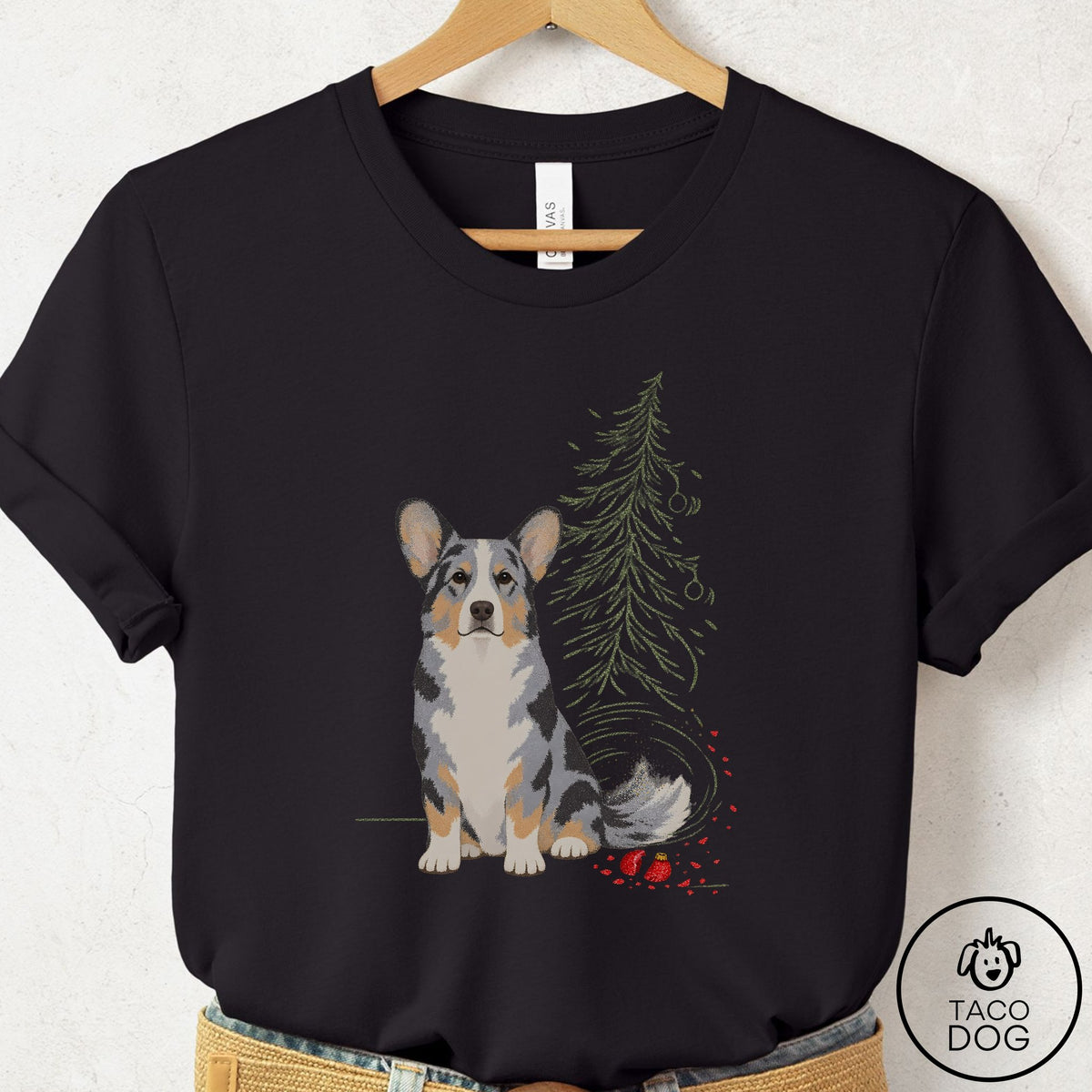 Cardigan Welsh Corgi Christmas Joy T-Shirt Black Taco-Dog