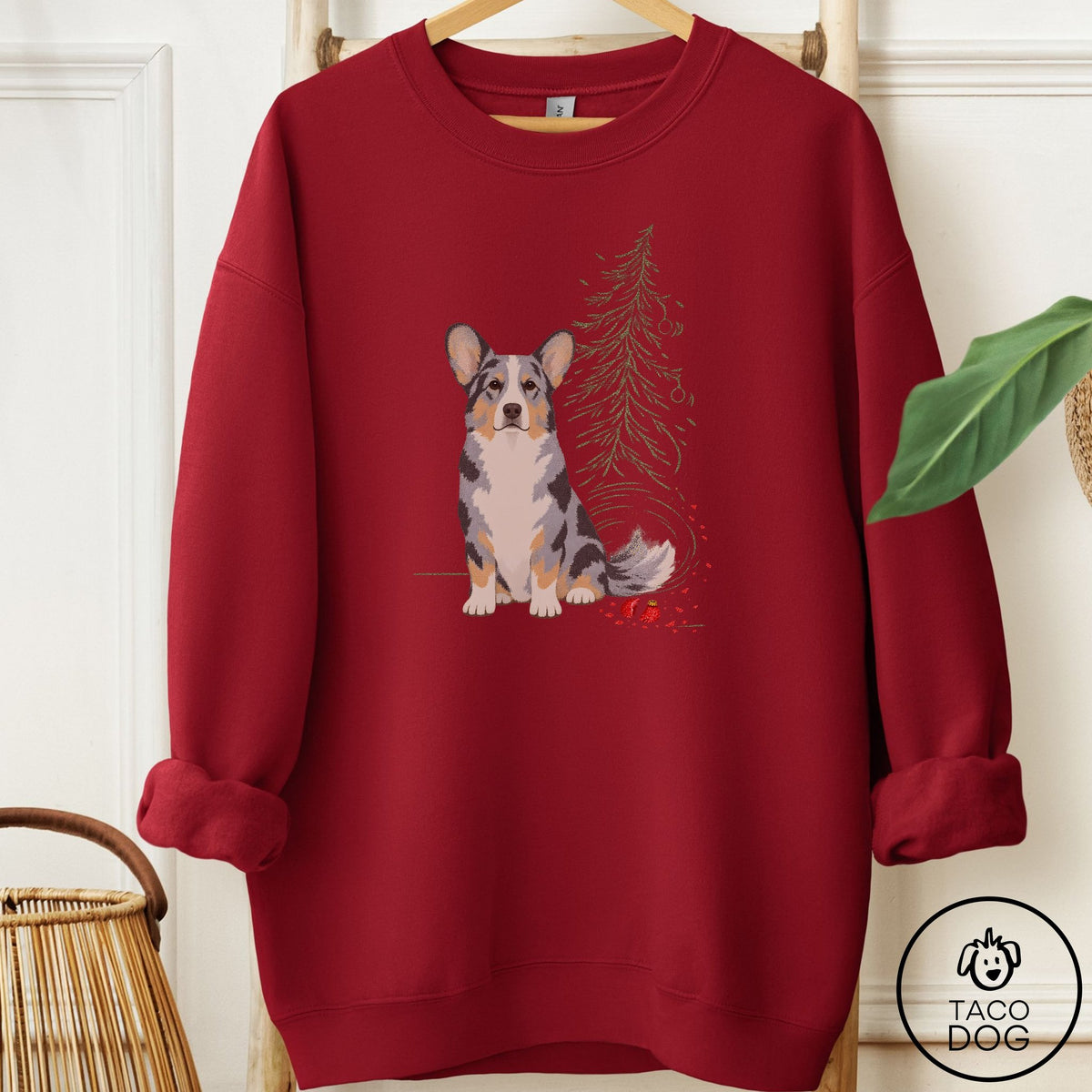 Cardigan Welsh Corgi Christmas Joy Sweatshirt Garnet Taco-Dog