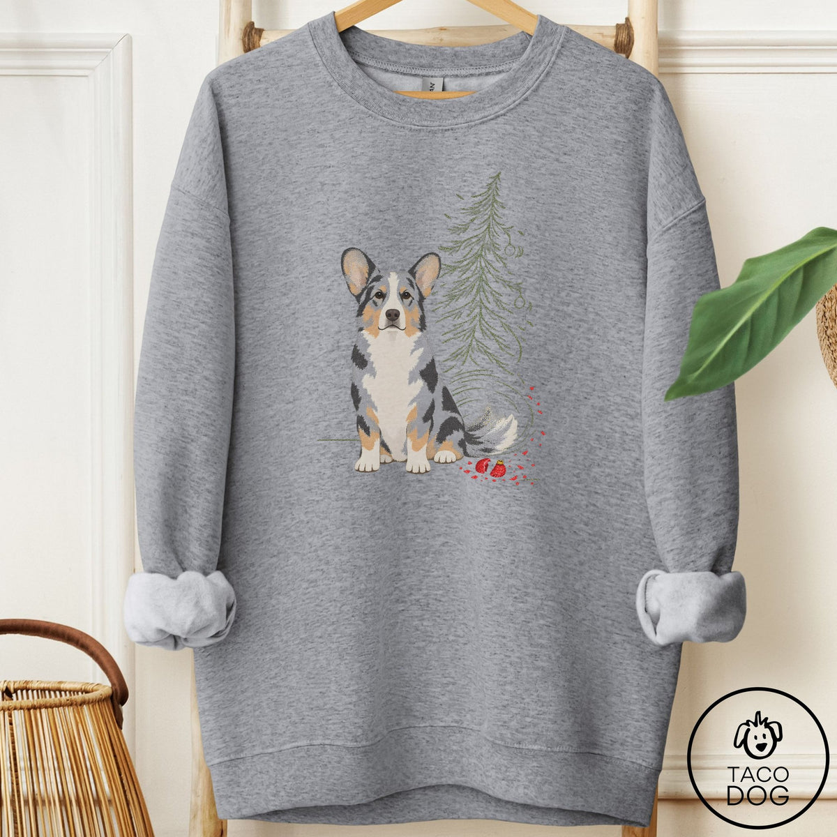 Cardigan Welsh Corgi Christmas Joy Sweatshirt Graphite Heather Taco-Dog