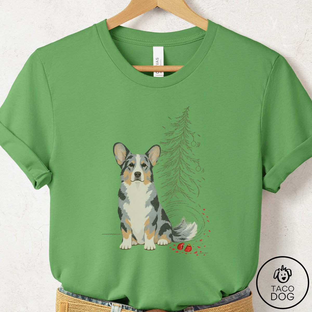 Cardigan Welsh Corgi Christmas Joy T-Shirt Leaf Taco-Dog