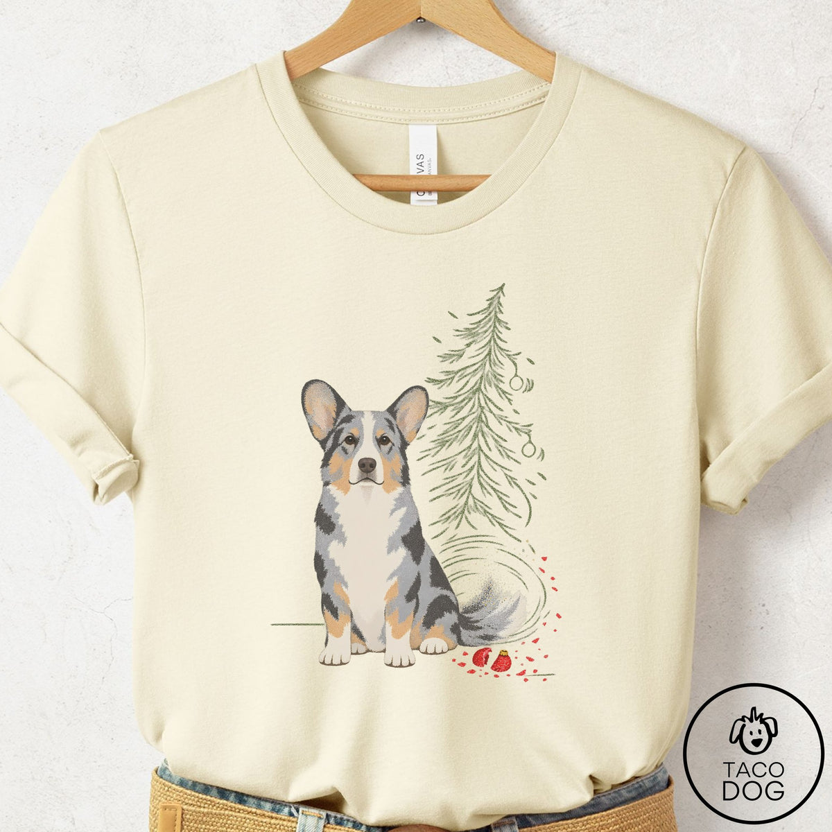 Cardigan Welsh Corgi Christmas Joy T-Shirt Natural Taco-Dog