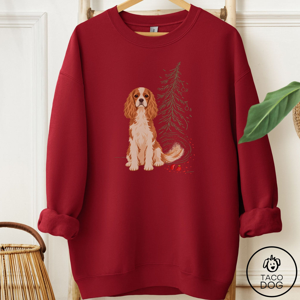 Cavalier King Charles Spaniel Christmas Joy Sweatshirt Garnet Taco-Dog