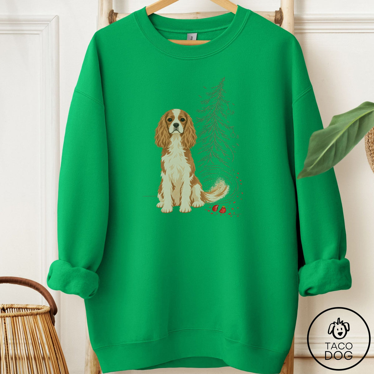 Cavalier King Charles Spaniel Christmas Joy Sweatshirt Irish Green Taco-Dog