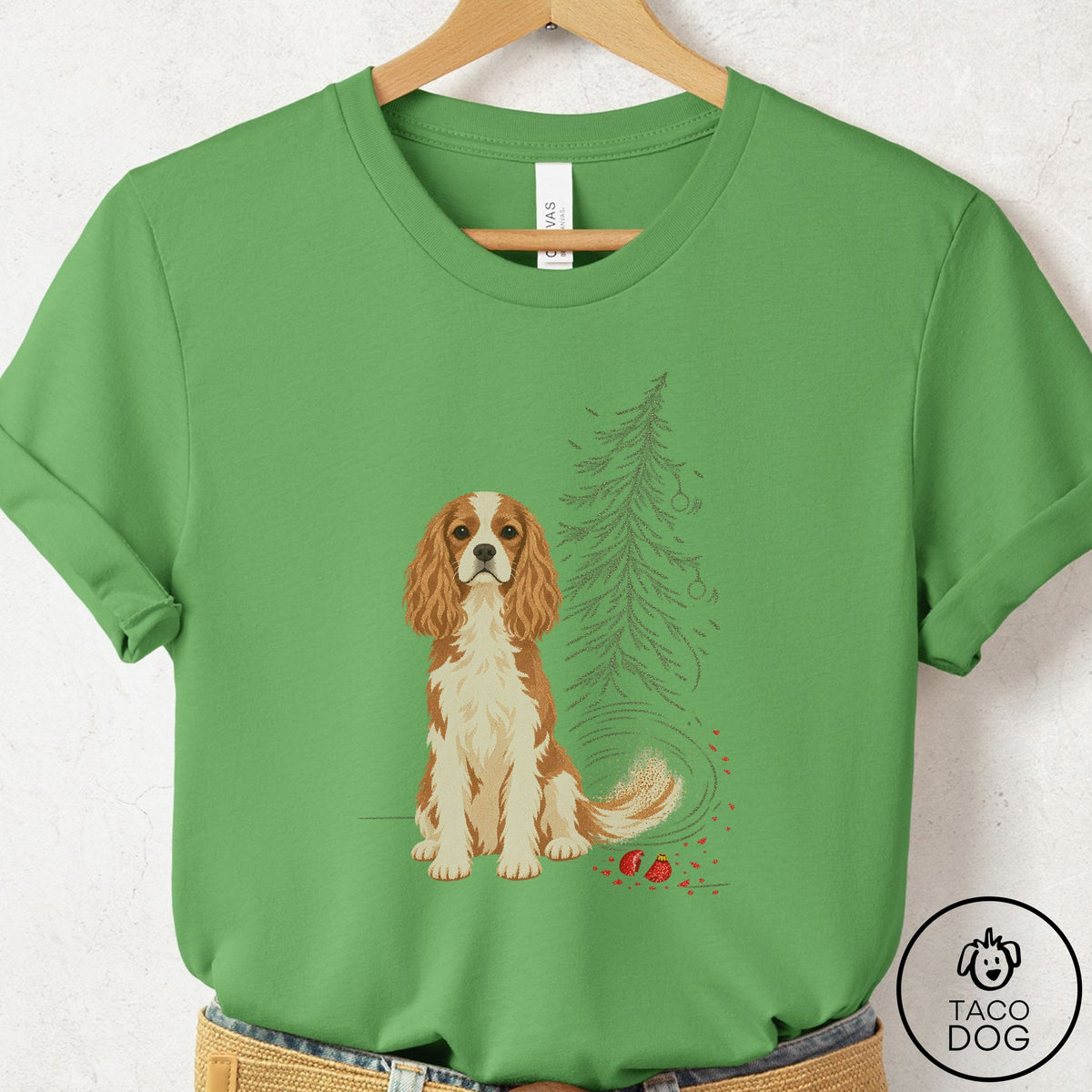 Cavalier King Charles Spaniel Christmas Joy T-Shirt Leaf Taco-Dog