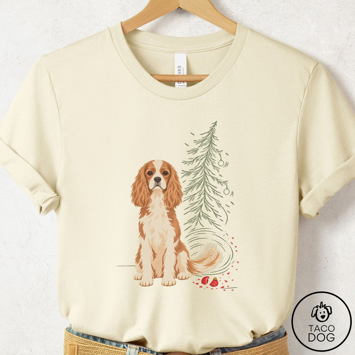 Cavalier King Charles Spaniel Christmas Joy T-Shirt Natural Taco-Dog