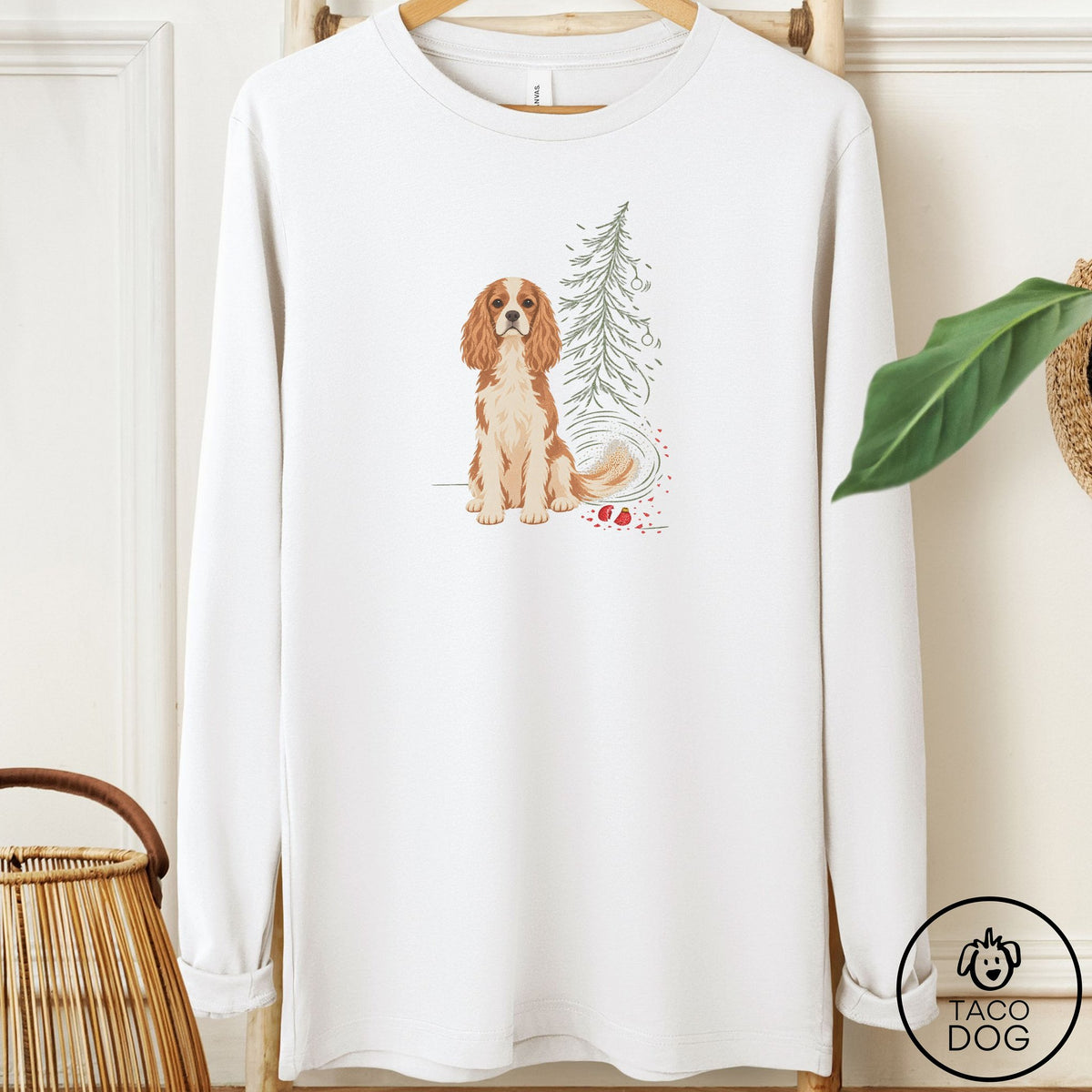 Cavalier King Charles Spaniel Christmas Joy Long Sleeve Tee White Taco-Dog