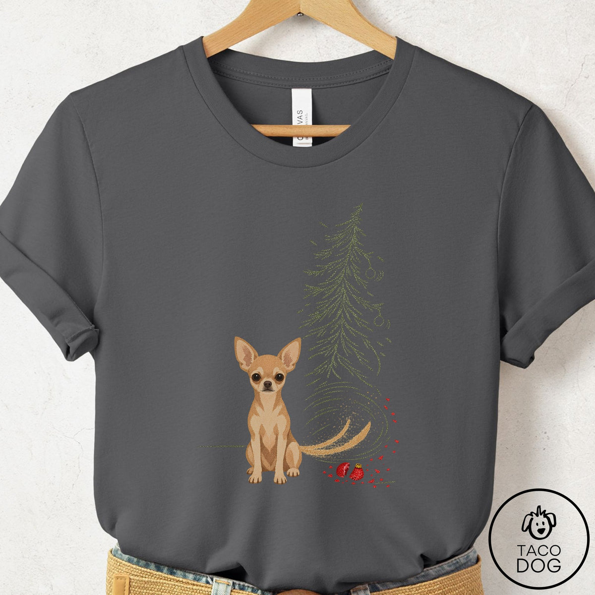 Chihuahua Christmas Joy T-Shirt Asphalt Taco-Dog
