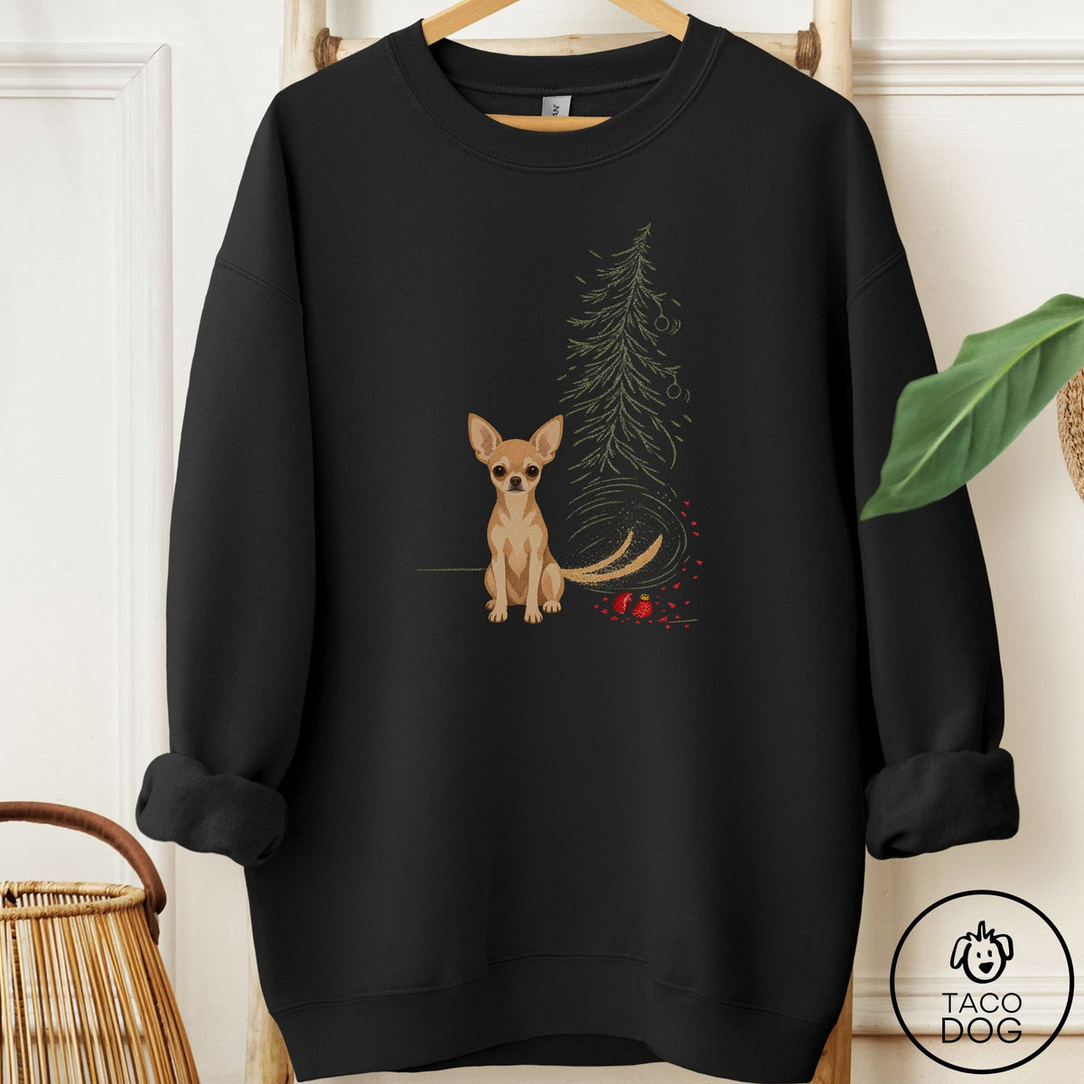 Chihuahua Christmas Joy Sweatshirt Black Taco-Dog
