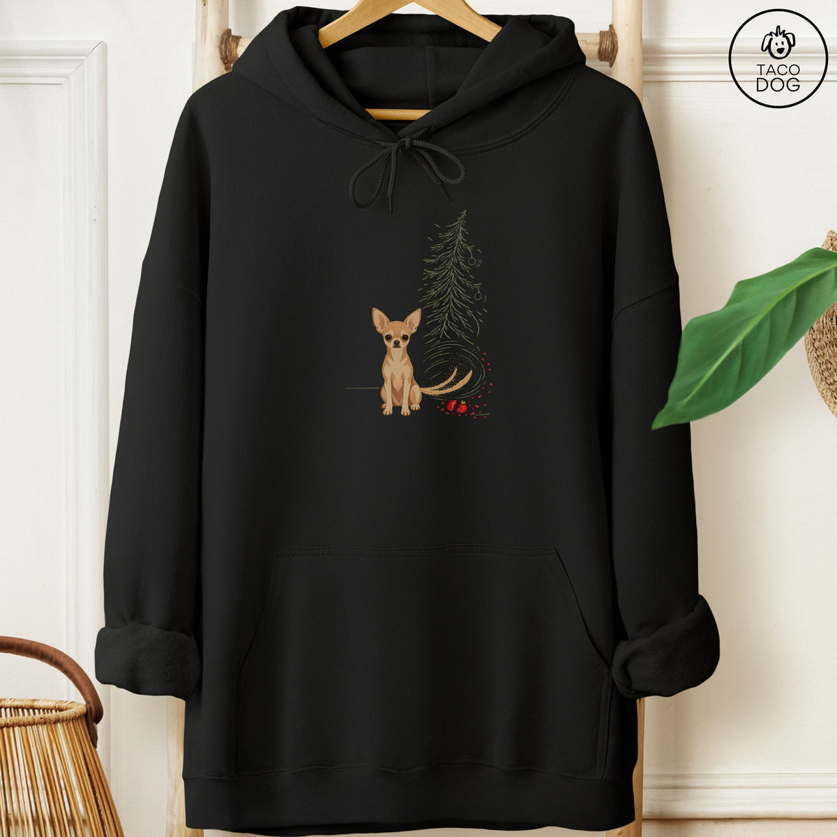 Chihuahua Christmas Joy Hoodie Black Taco-Dog
