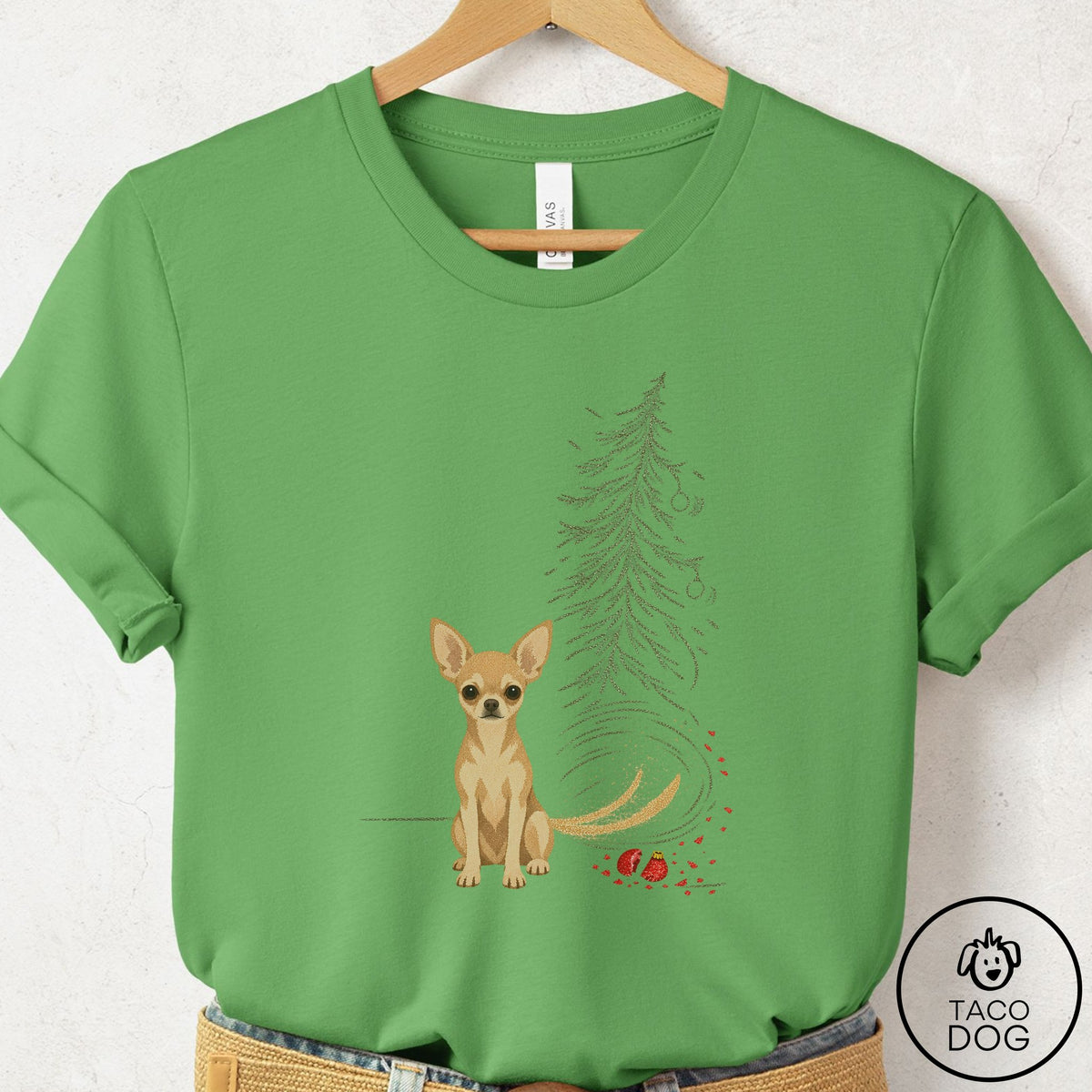 Chihuahua Christmas Joy T-Shirt Leaf Taco-Dog