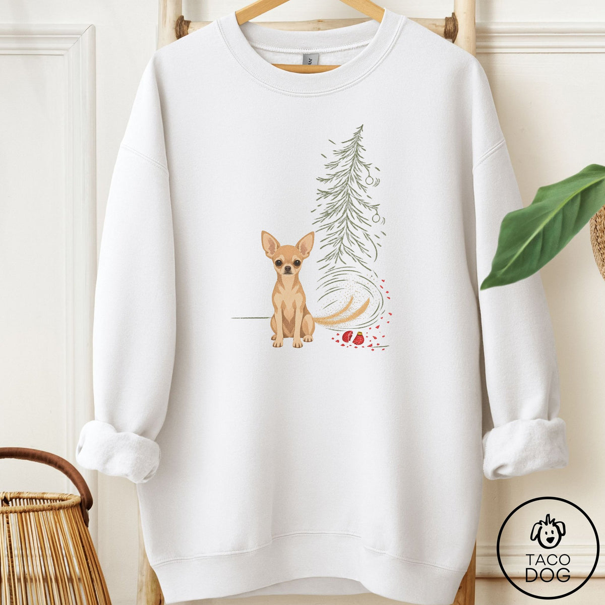 Chihuahua Christmas Joy Sweatshirt White Taco-Dog