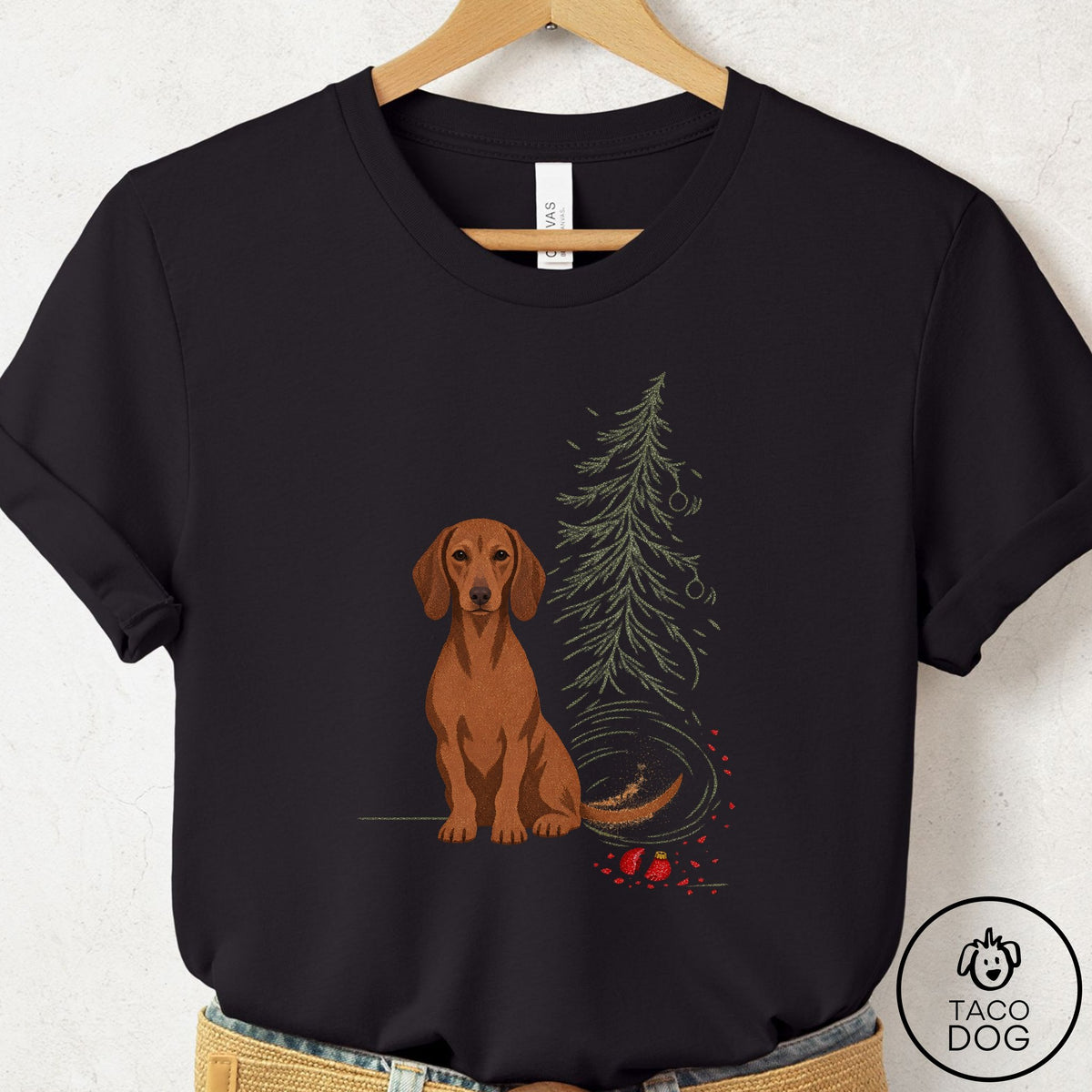 Dachshund Christmas Joy T-Shirt Black Taco-Dog