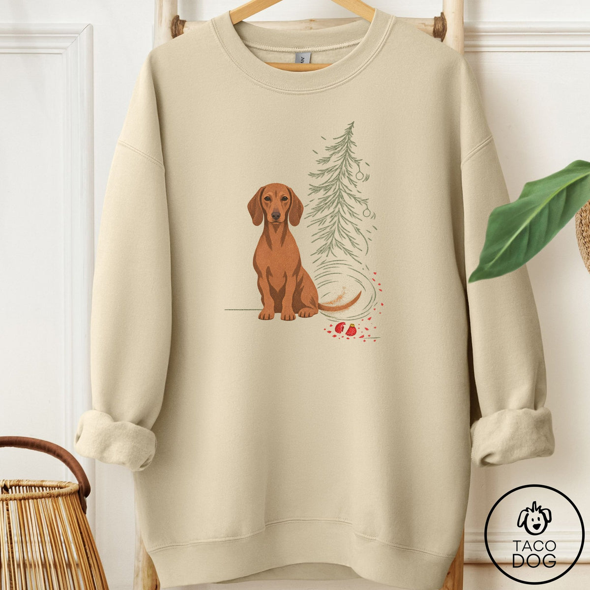 Dachshund Christmas Joy Sweatshirt Sand Taco-Dog