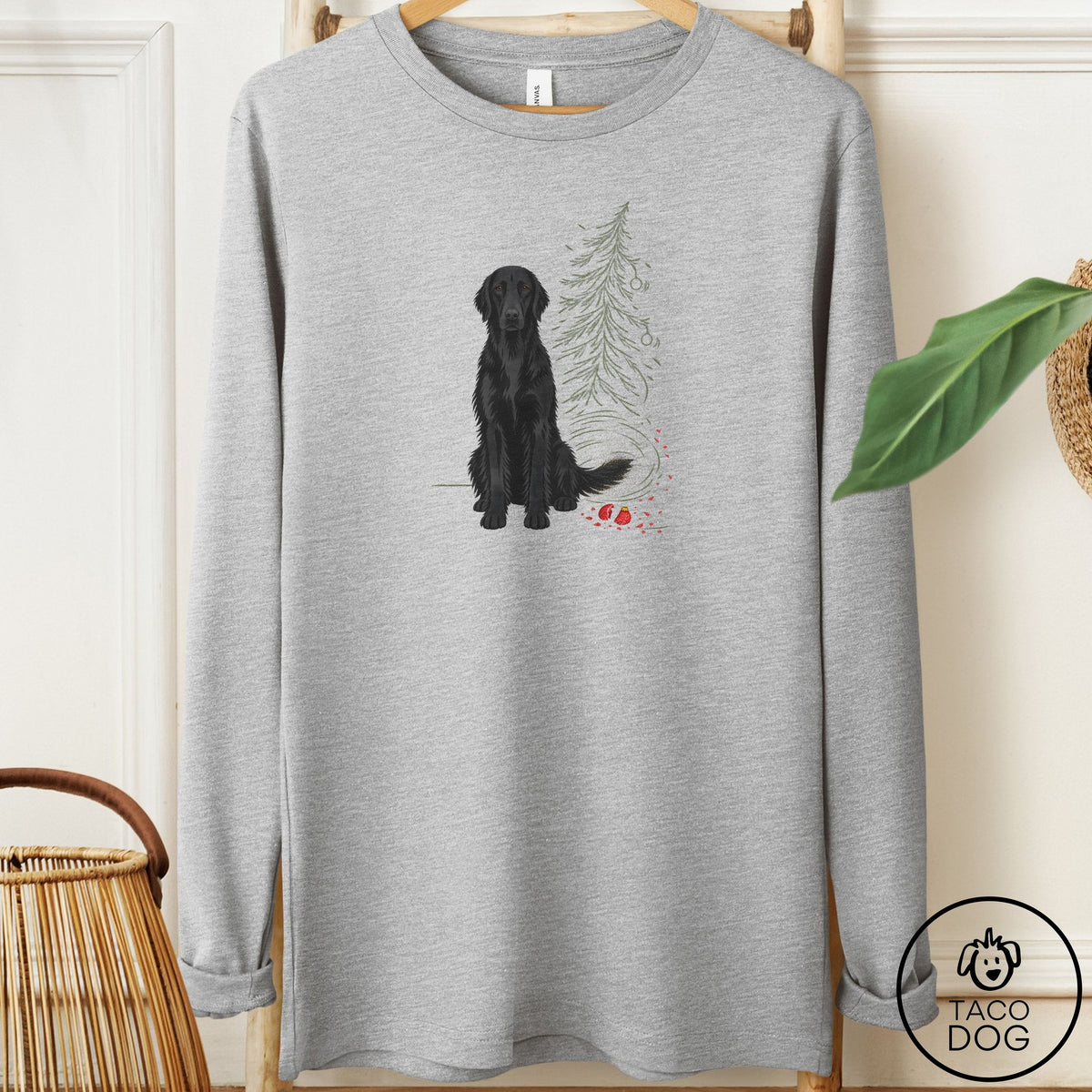 Flat-Coated Retriever Christmas Joy Long Sleeve Tee Athletic Heather Taco-Dog