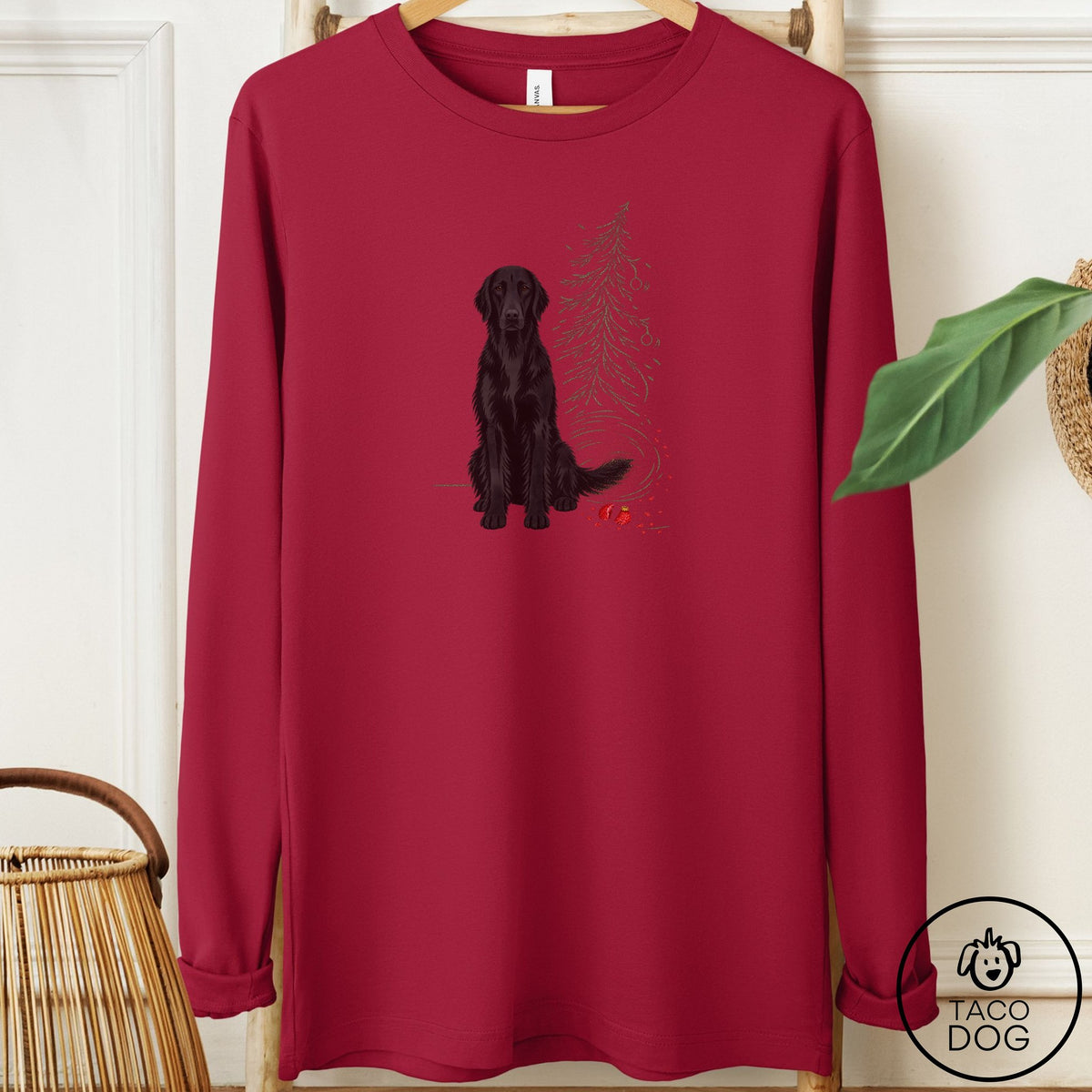 Flat-Coated Retriever Christmas Joy Long Sleeve Tee Cardinal Taco-Dog