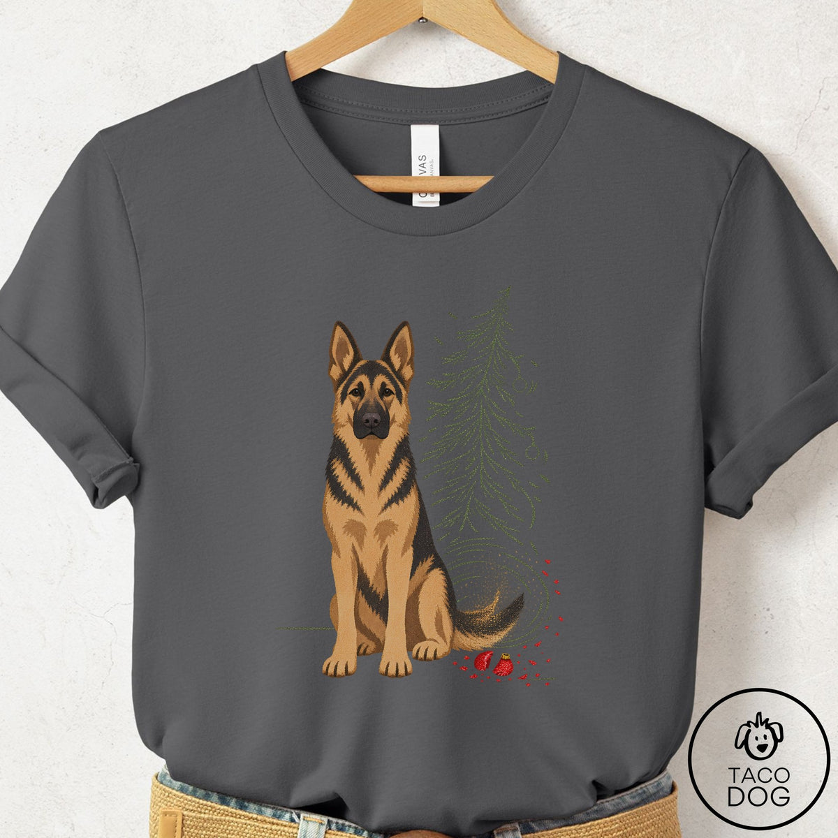 German Shepherd Christmas Joy T-Shirt Asphalt Taco-Dog