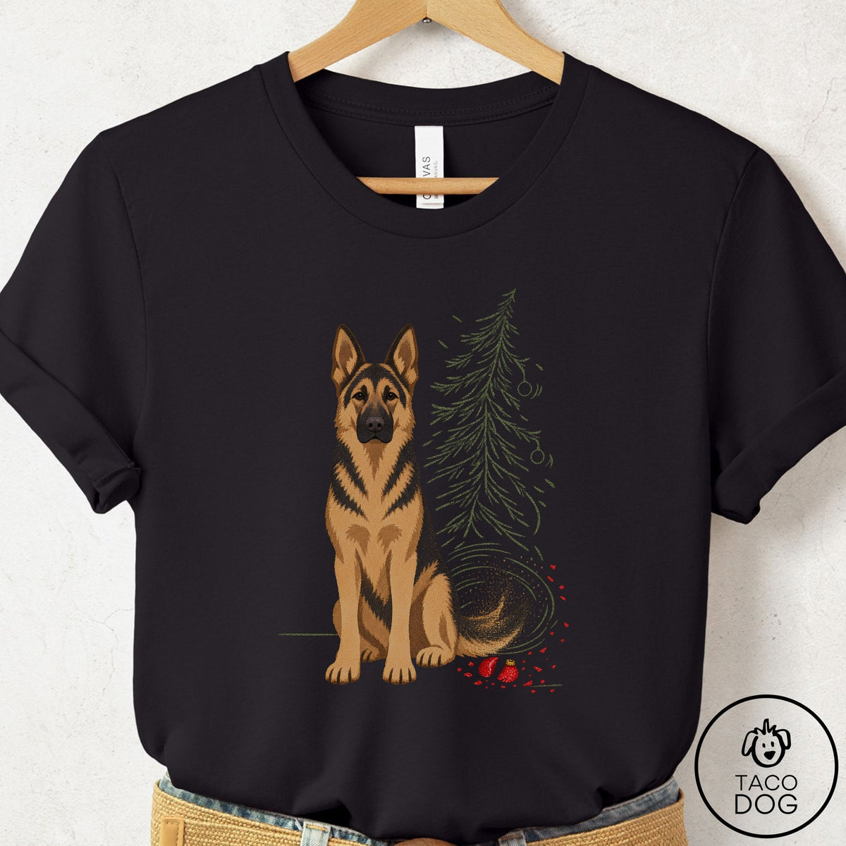 German Shepherd Christmas Joy T-Shirt Black Taco-Dog