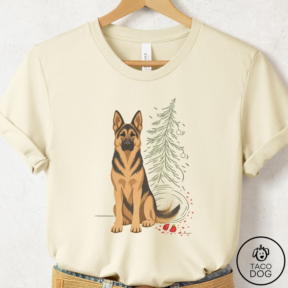 German Shepherd Christmas Joy T-Shirt Natural Taco-Dog