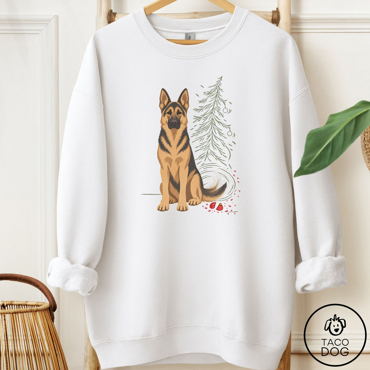 German Shepherd Christmas Joy Sweatshirt White Taco-Dog