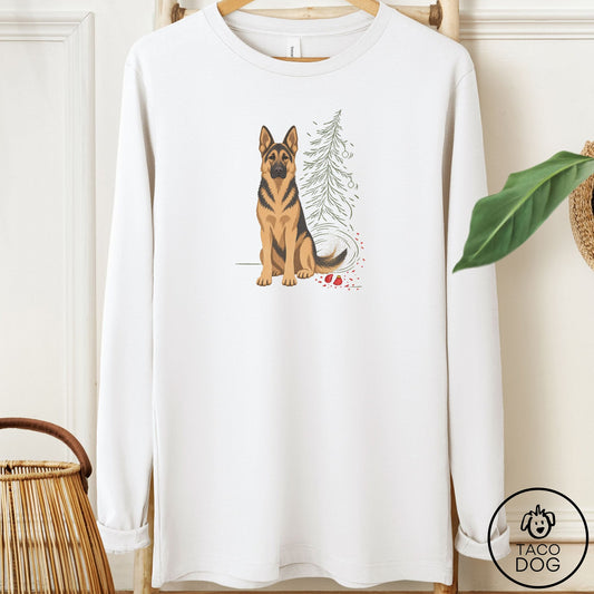 German Shepherd Christmas Joy Long Sleeve Tee White Taco-Dog