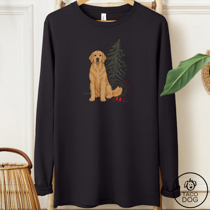 Golden Retriever Christmas Joy Long Sleeve Tee Black Taco-Dog