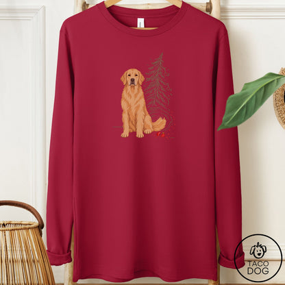 Golden Retriever Christmas Joy Long Sleeve Tee Cardinal Taco-Dog