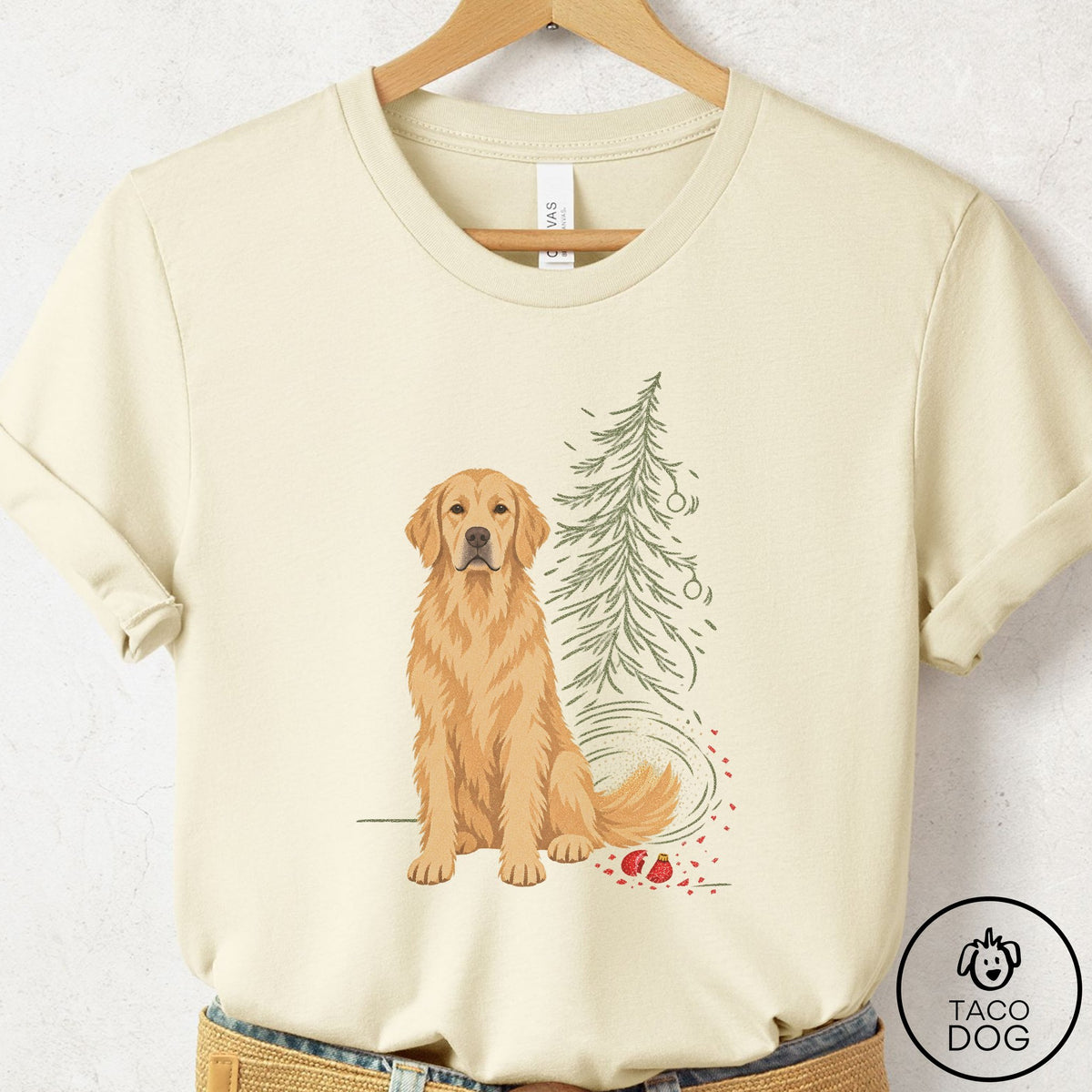 Golden Retriever Christmas Joy T-Shirt Natural Taco-Dog