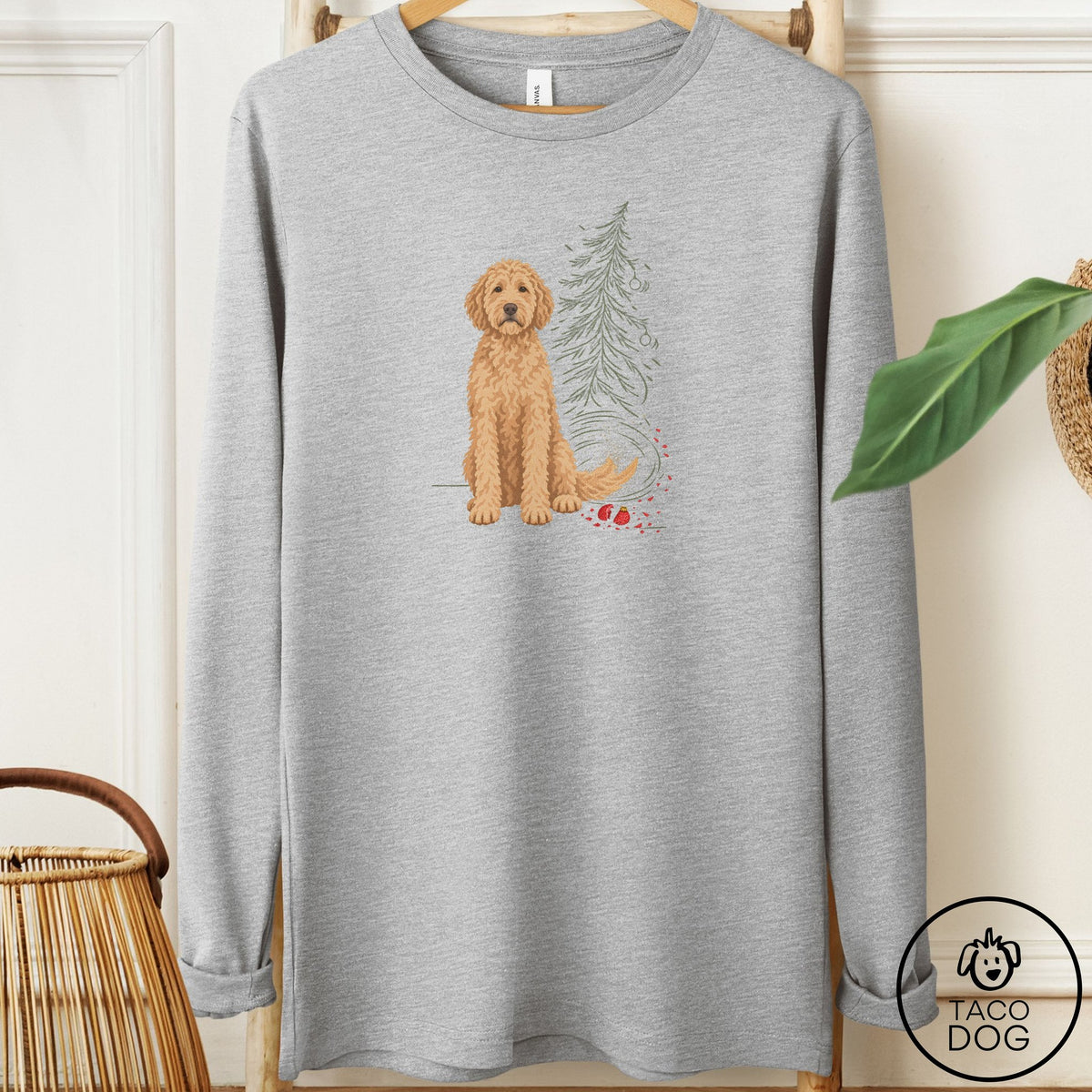 Doodle Christmas Joy Long Sleeve Tee Athletic Heather Taco-Dog