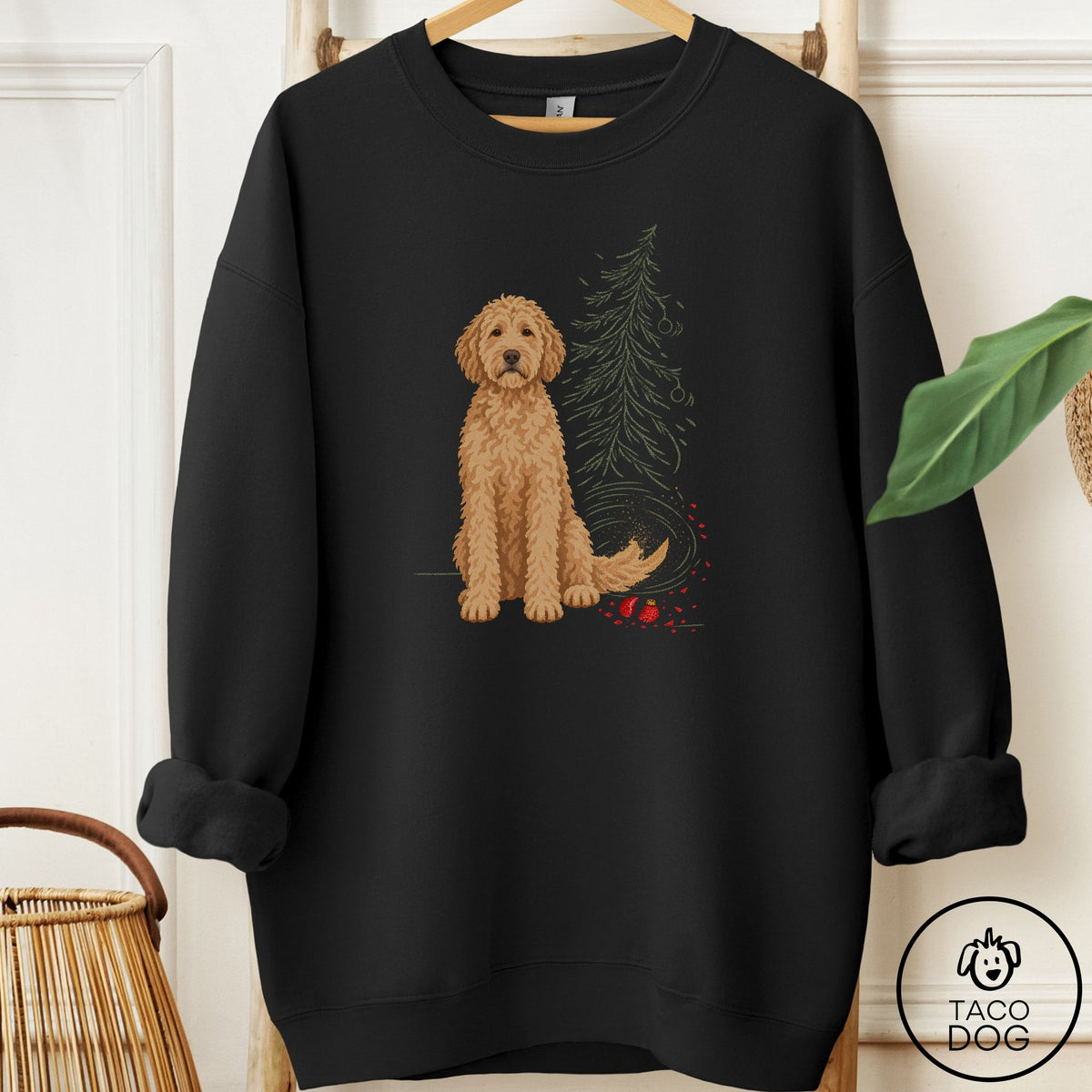 Doodle Christmas Joy Sweatshirt Black Taco-Dog