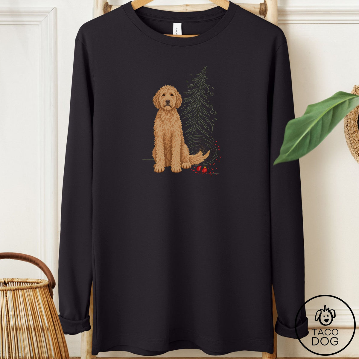 Doodle Christmas Joy Long Sleeve Tee Black Taco-Dog