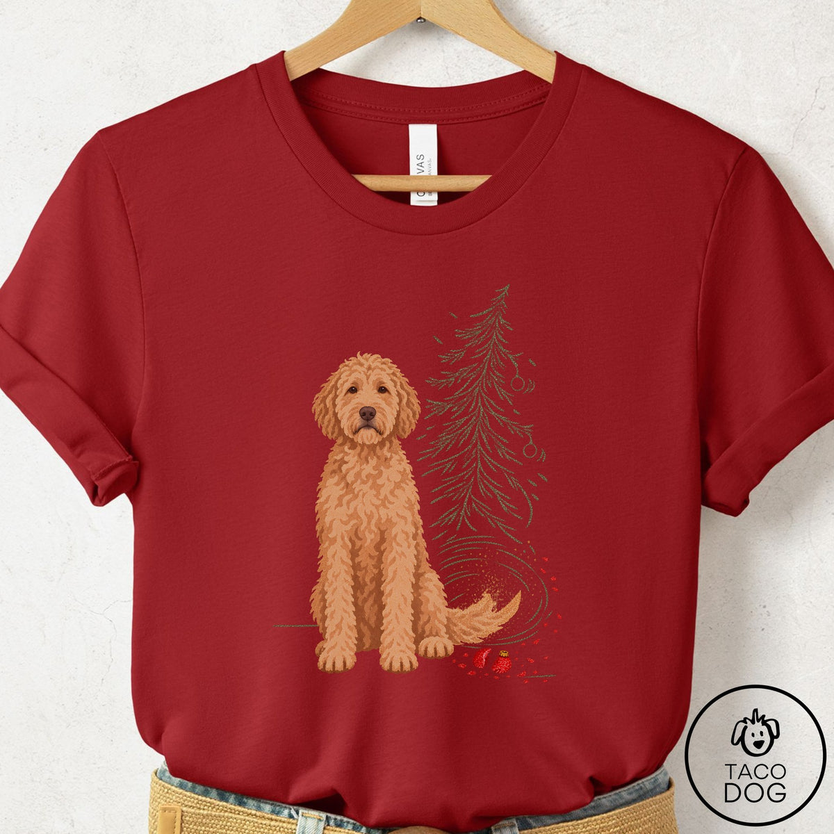 Doodle Christmas Joy T-Shirt Canvas Red Taco-Dog